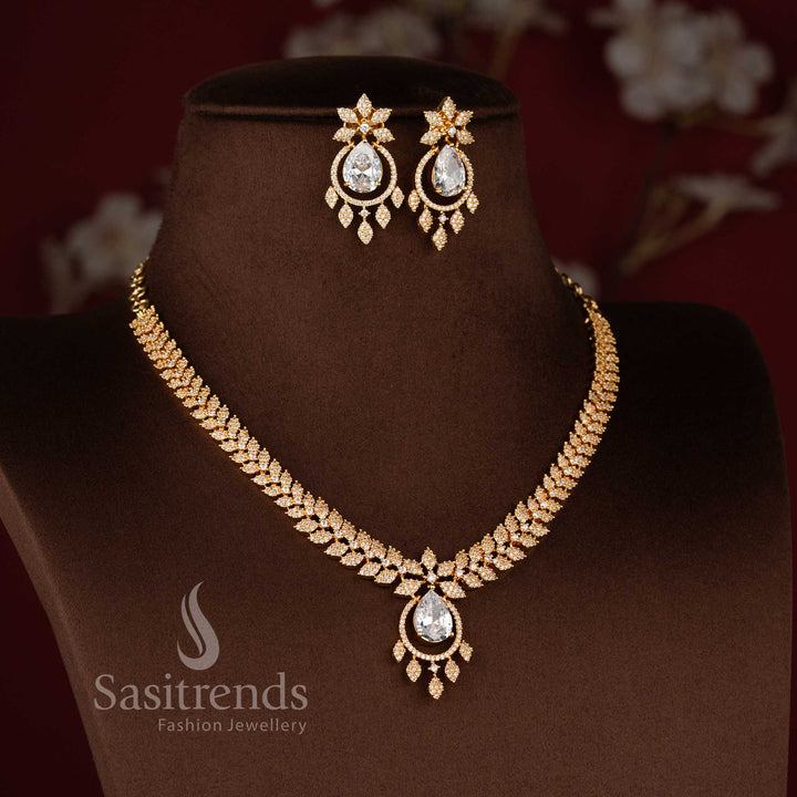 Traditional American Diamond hanging teardrop earrings matching the elegant necklace set - Sasitrends