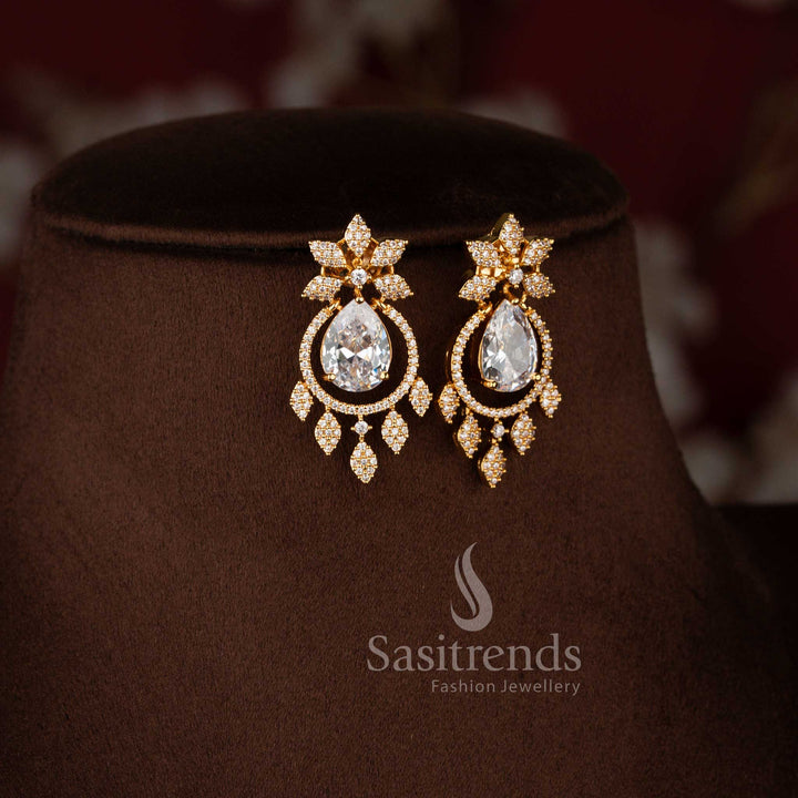 Beautiful American Diamond leafy vine pendant necklace and earrings set with intricate craftsmanship - Sasitrends