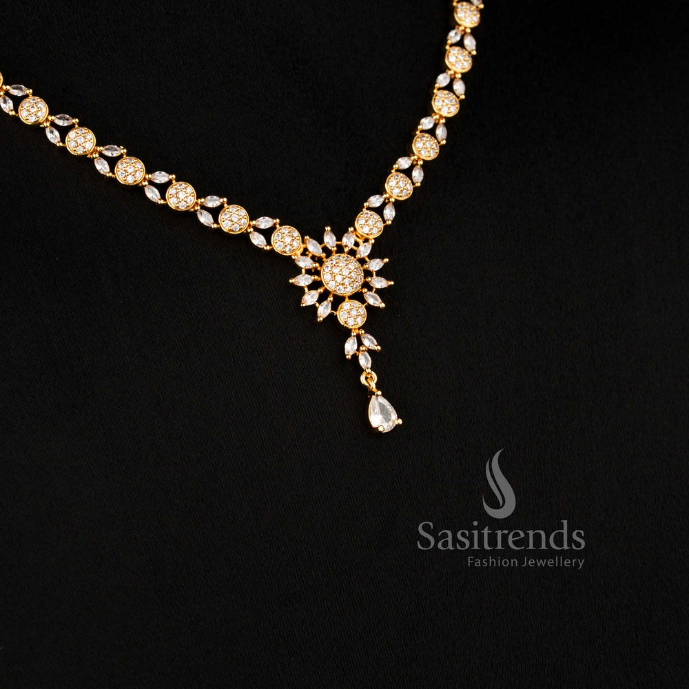 Beautiful Sunburst Floral Hanging Teardrop American Diamond necklace and earrings set - Sasitrends