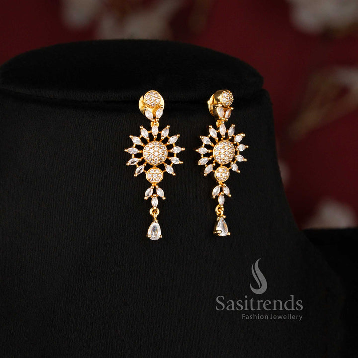 Elegant Sunburst Floral American Diamond necklace that looks like real gold - Sasitrends