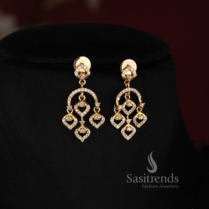 Micro Gold Plated AD Stone Chandelier Drop Earrings with Matching Necklace - Sasitrends