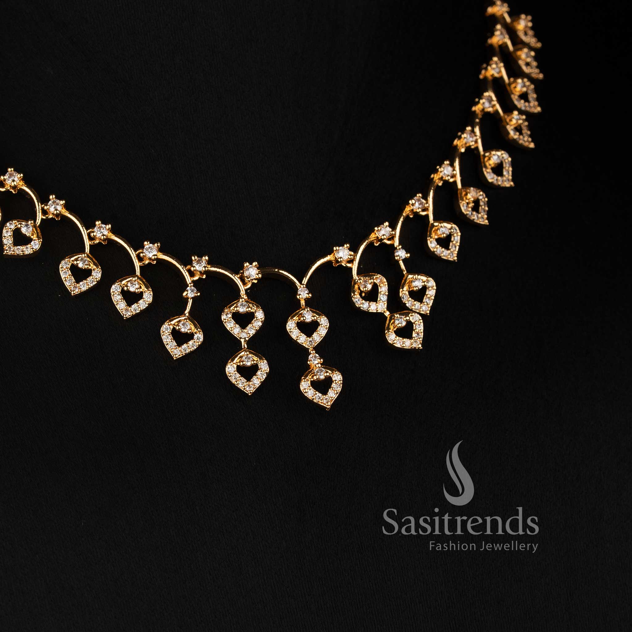 Micro Gold Plated American Diamond Heart Leaf Necklace Set for Women - Sasitrends