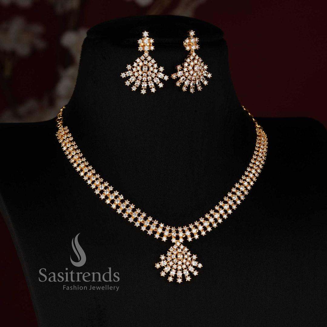 Micro Gold Plated American Diamond Mesh Necklace Set for Women - Sasitrends