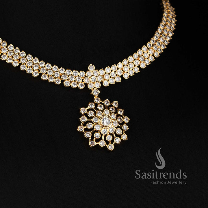 Micro Gold Plated American Diamond Triple-Row Necklace Set for Women - Sasitrends