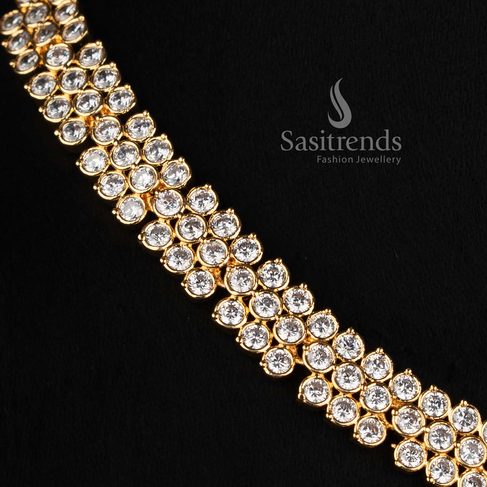 Micro Gold Plated American Diamond Triple-Row Necklace Set for Women - Sasitrends