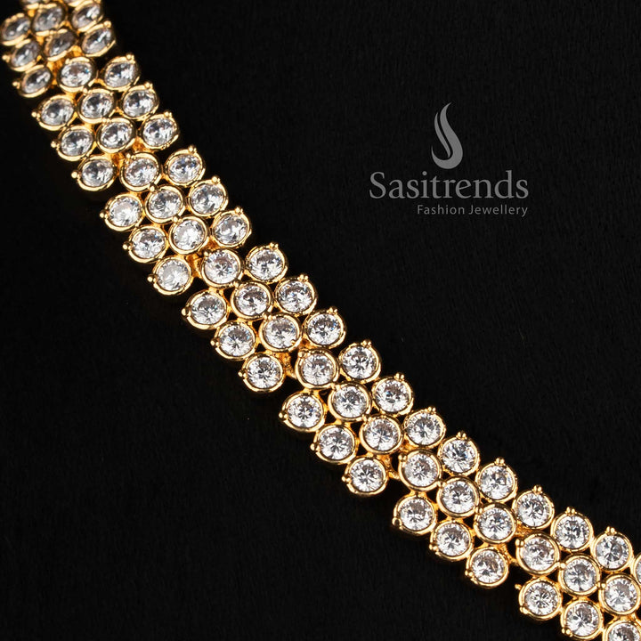 Micro Gold Plated American Diamond Triple-Row Necklace Set for Women - Sasitrends