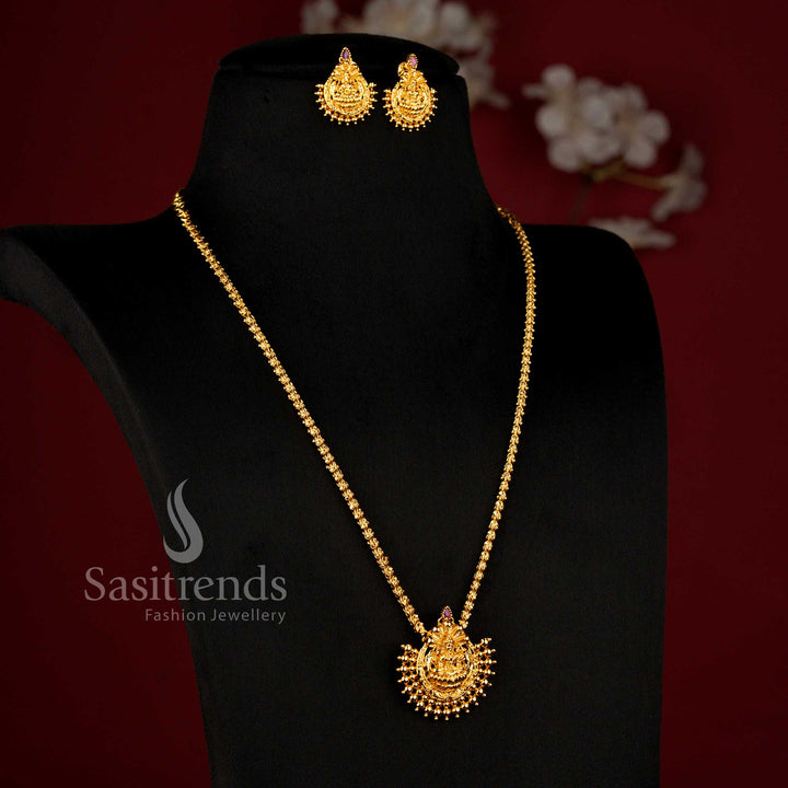 Elegant Temple Matte Gold Plated Lakshmi Motif Medallion Long Chain Necklace Set for women - Sasitrends