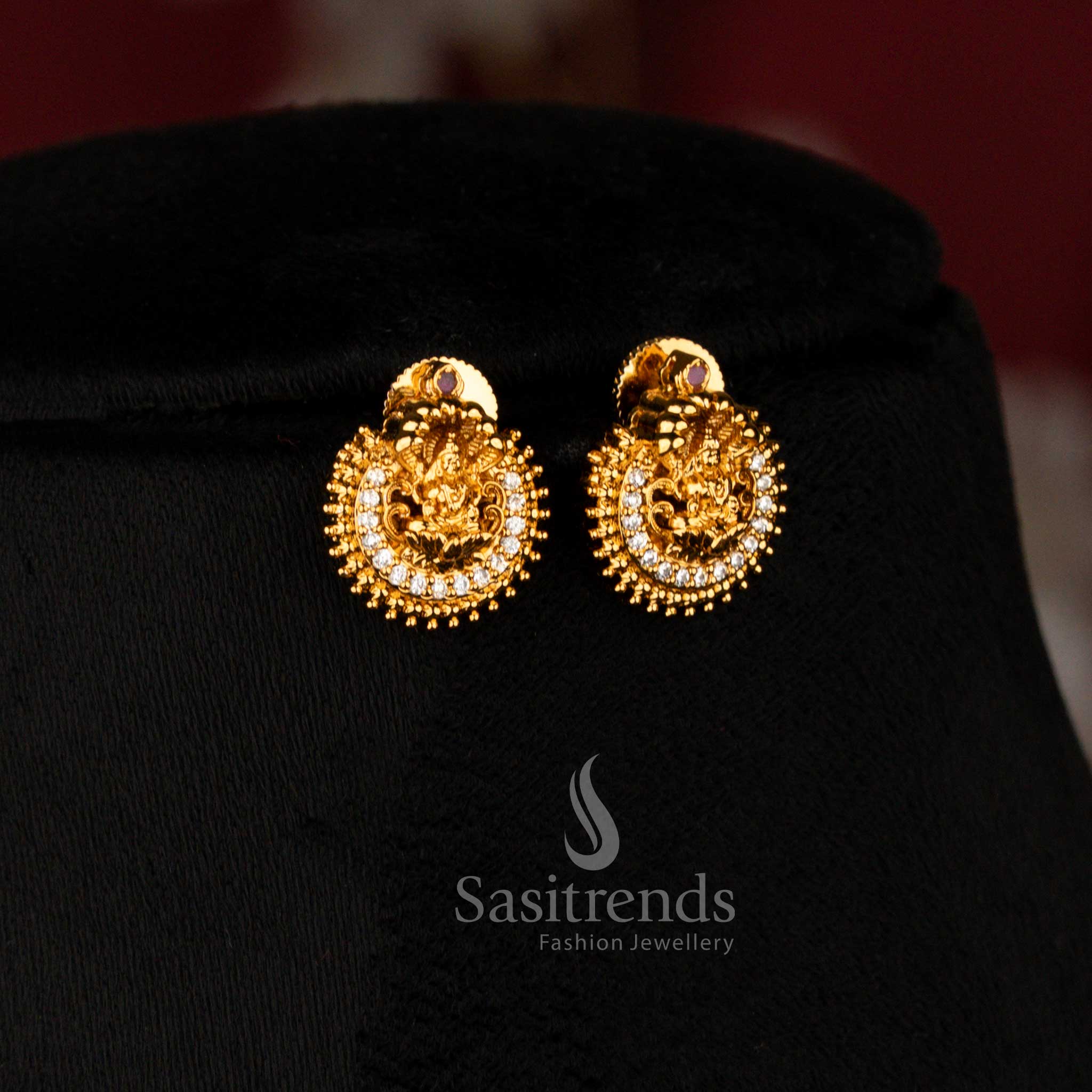 Temple matte gold plated Lakshmi medallion necklace set for weddings and festive occasions - Sasitrends