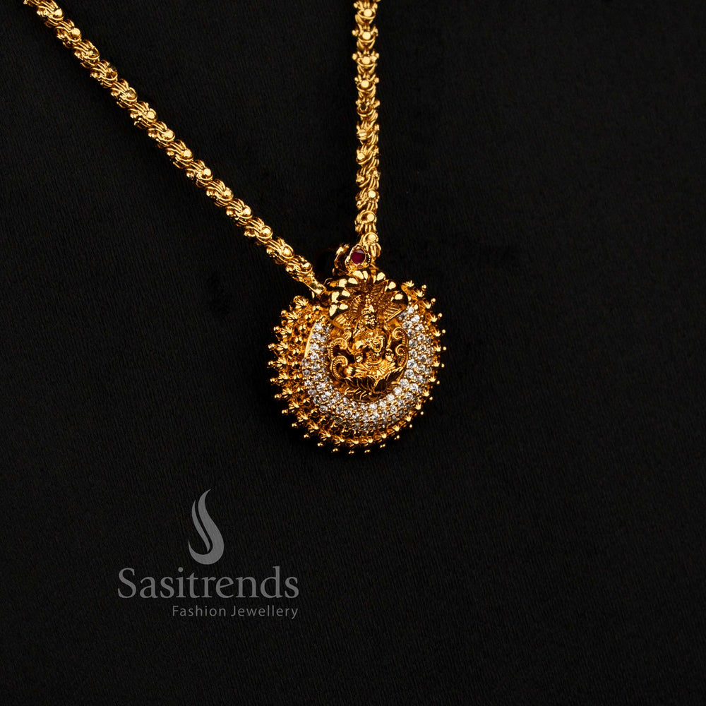 Temple matte plated bridal necklace set with sparkling stones and goddess carved pendant for weddings - Sasitrends