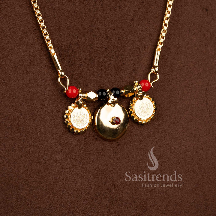 Traditional Lakshmi coin mangalsutra with gundu bottu and box link chain - Sasitrends