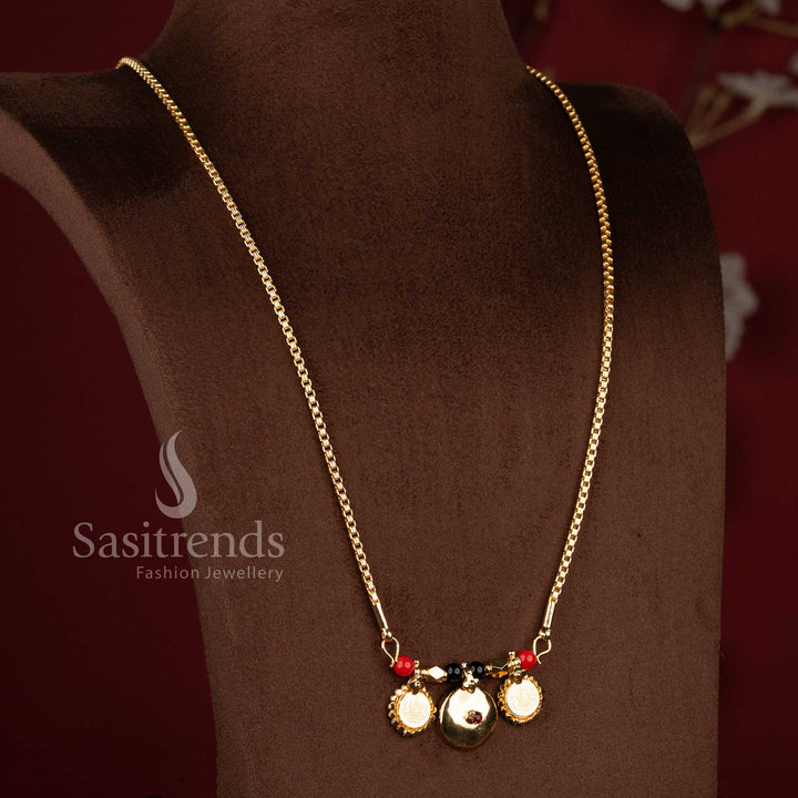Traditional Lakshmi coin mangalsutra with gundu bottu and box link chain - Sasitrends