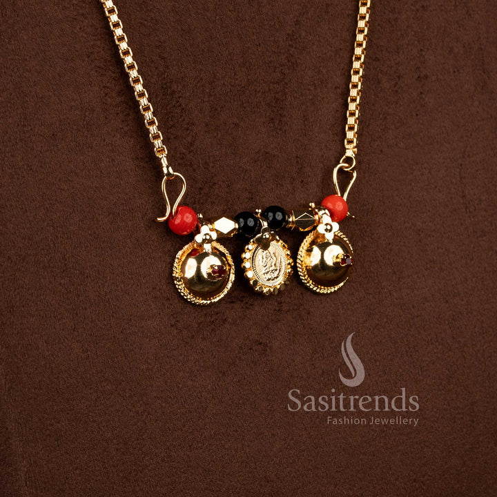 Detailed Lakshmi coin gundu bottu mangalsutra chain with micro gold finish - Sasitrends