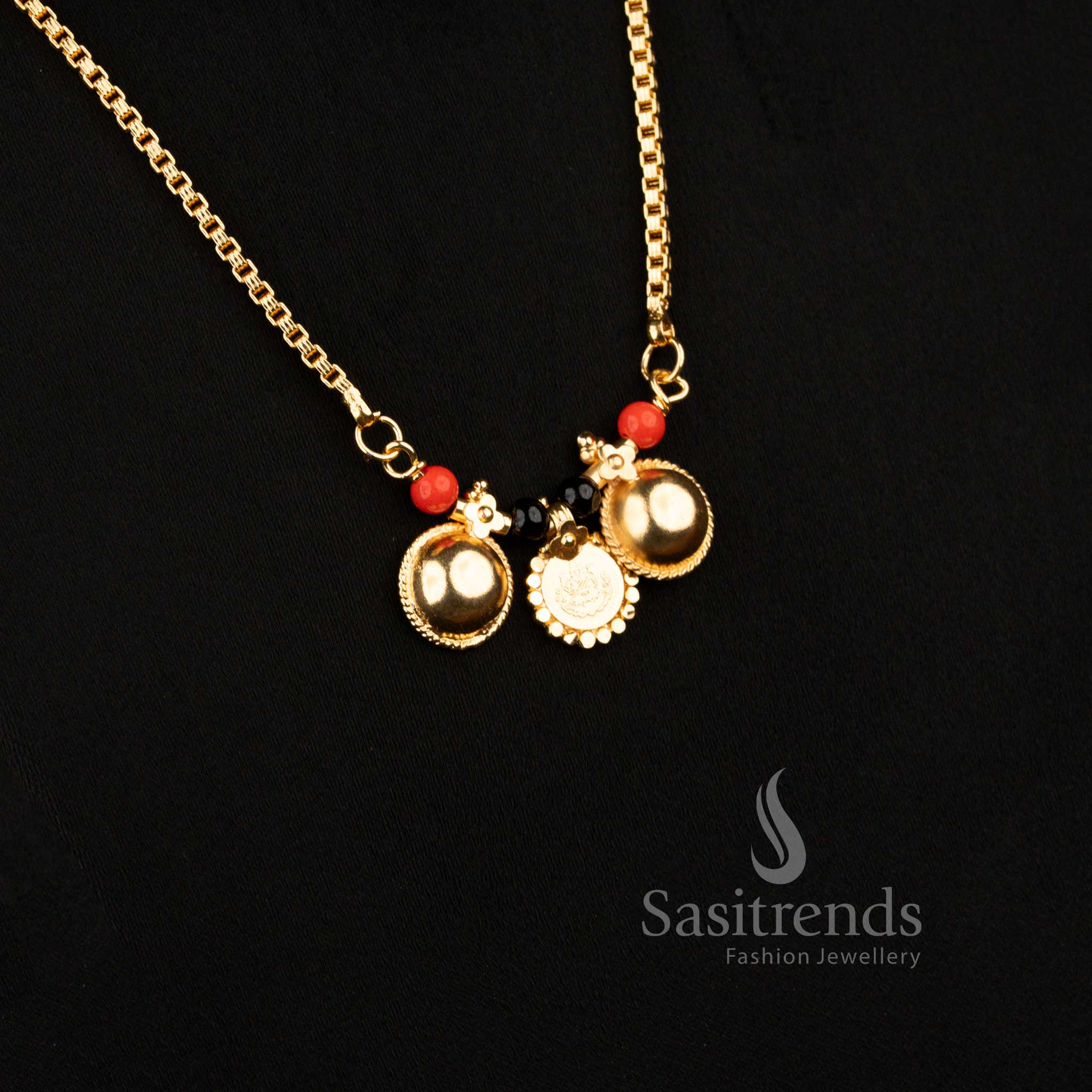 Micro Gold Plated Lakshmi Coin Gundu Bottu Box Link Mangalsutra Chain - Sasitrends
