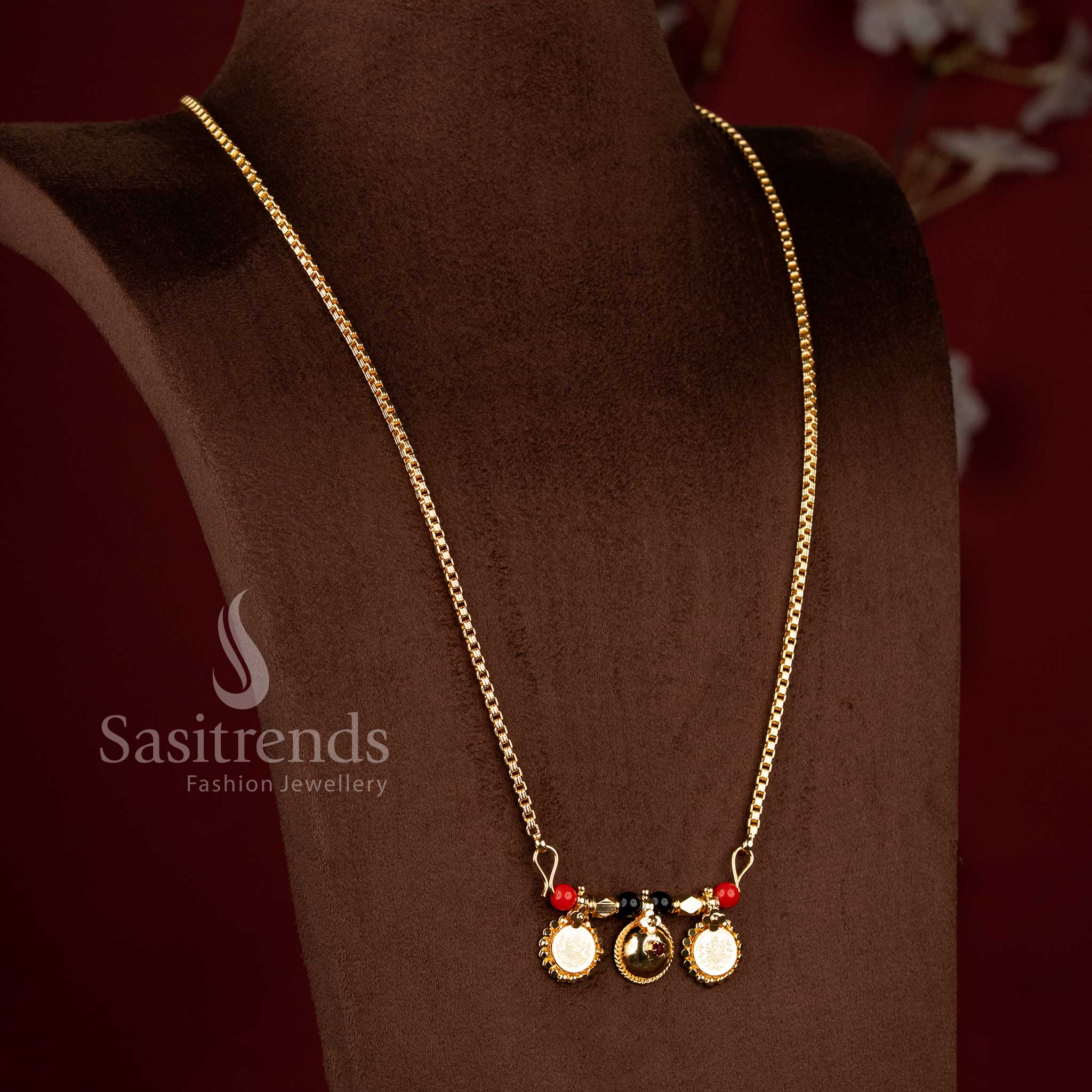 Traditional Lakshmi coin mangalsutra with gundu bottu and box link chain - Sasitrends