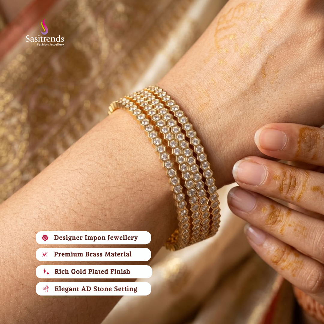 Traditional wear impon micro gold plated AD stone bangles  - Sasitrends