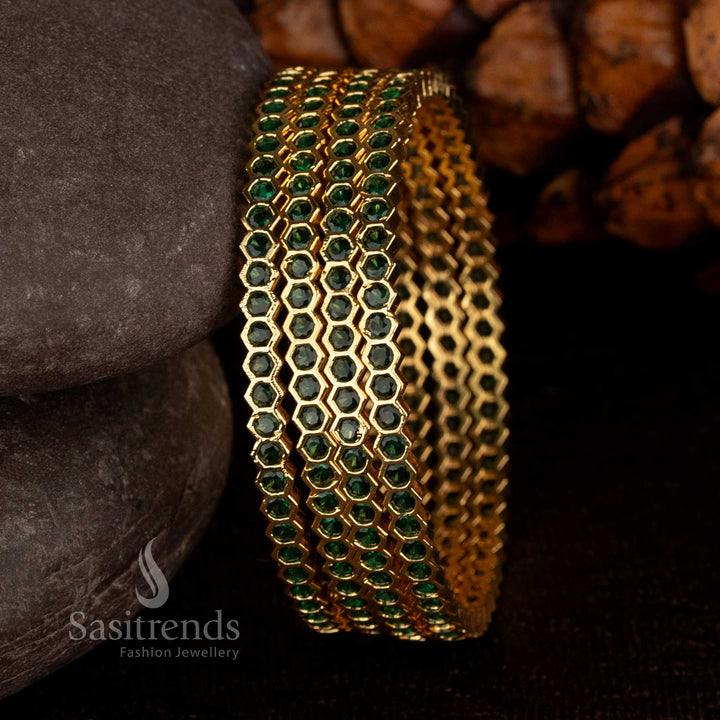 Impon Micro Gold Plated American Diamond Round Stone Bangle for Women - Sasitrends