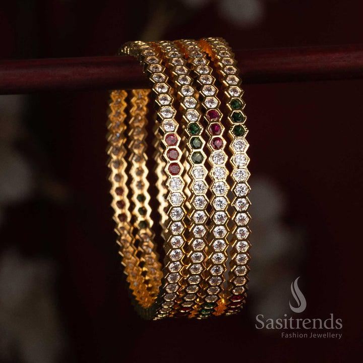 Impon Micro Gold Plated American Diamond Bangle for Wedding and Festive Wear - Sasitrends