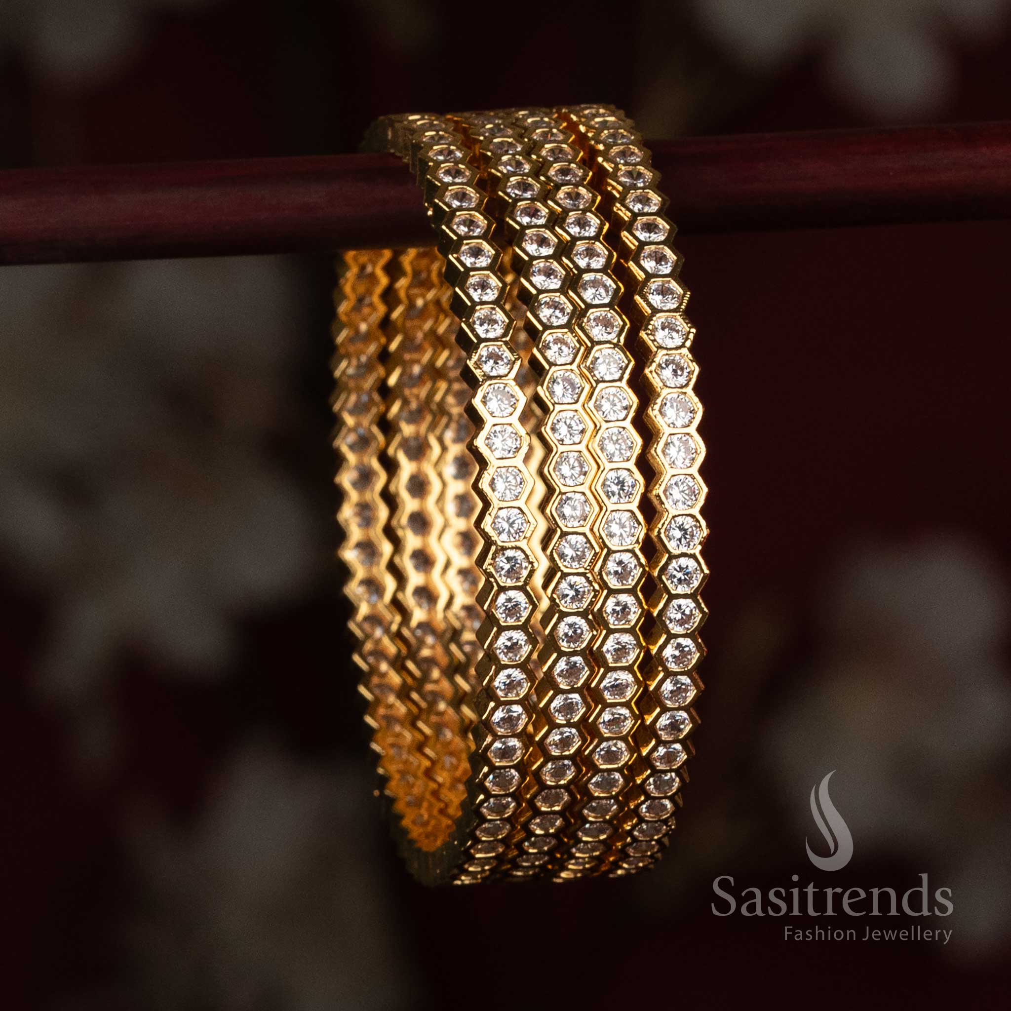 Impon Micro Gold Plated American Diamond Round Stone Bangle - Sasitrends