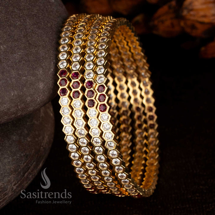 Impon Micro Gold Plated American Diamond Round Stone Bangle for Women - Sasitrends