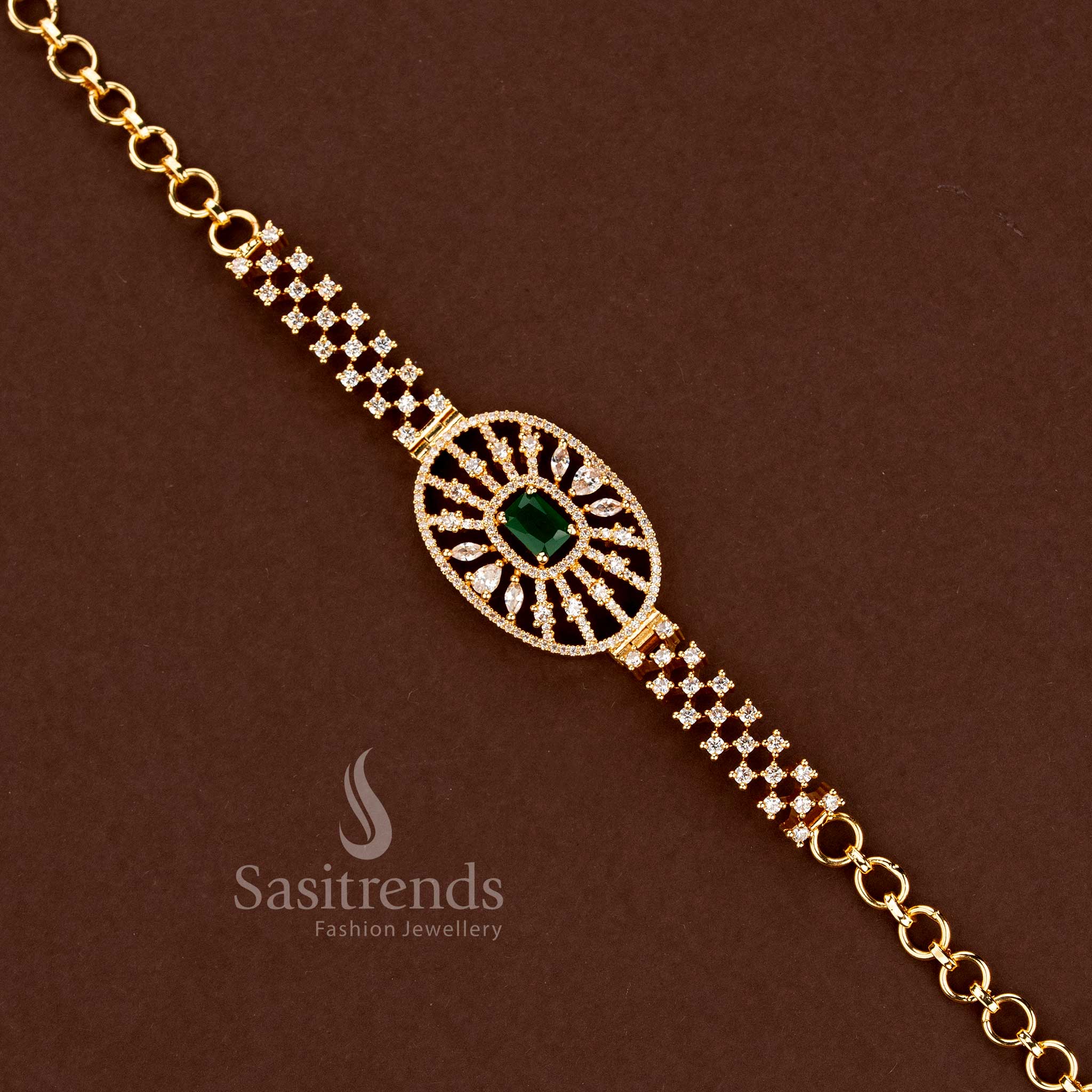 Gold Plated Round American Diamond Bracelet for Women - Sasitrends