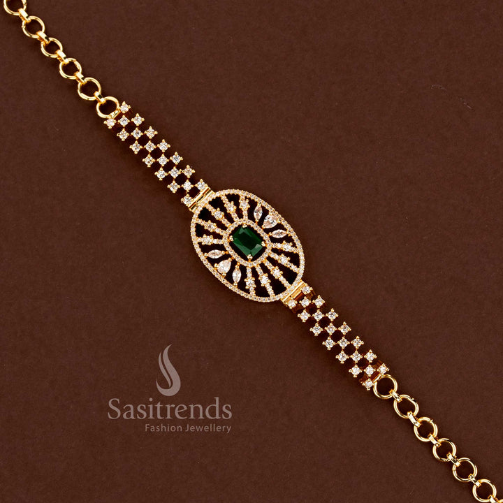 Gold Plated Round American Diamond Bracelet for Women - Sasitrends