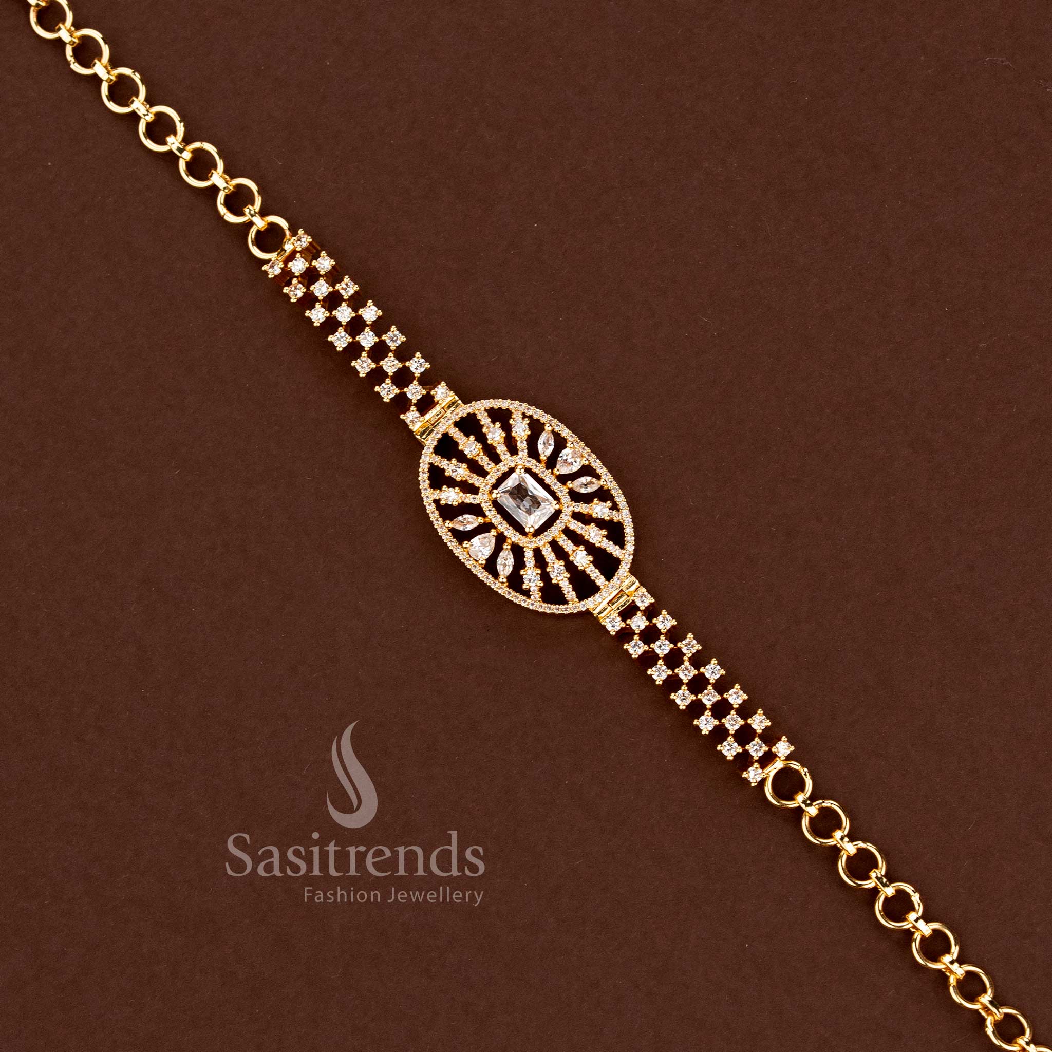Gold Plated Round American Diamond Bracelet for Women - Sasitrends