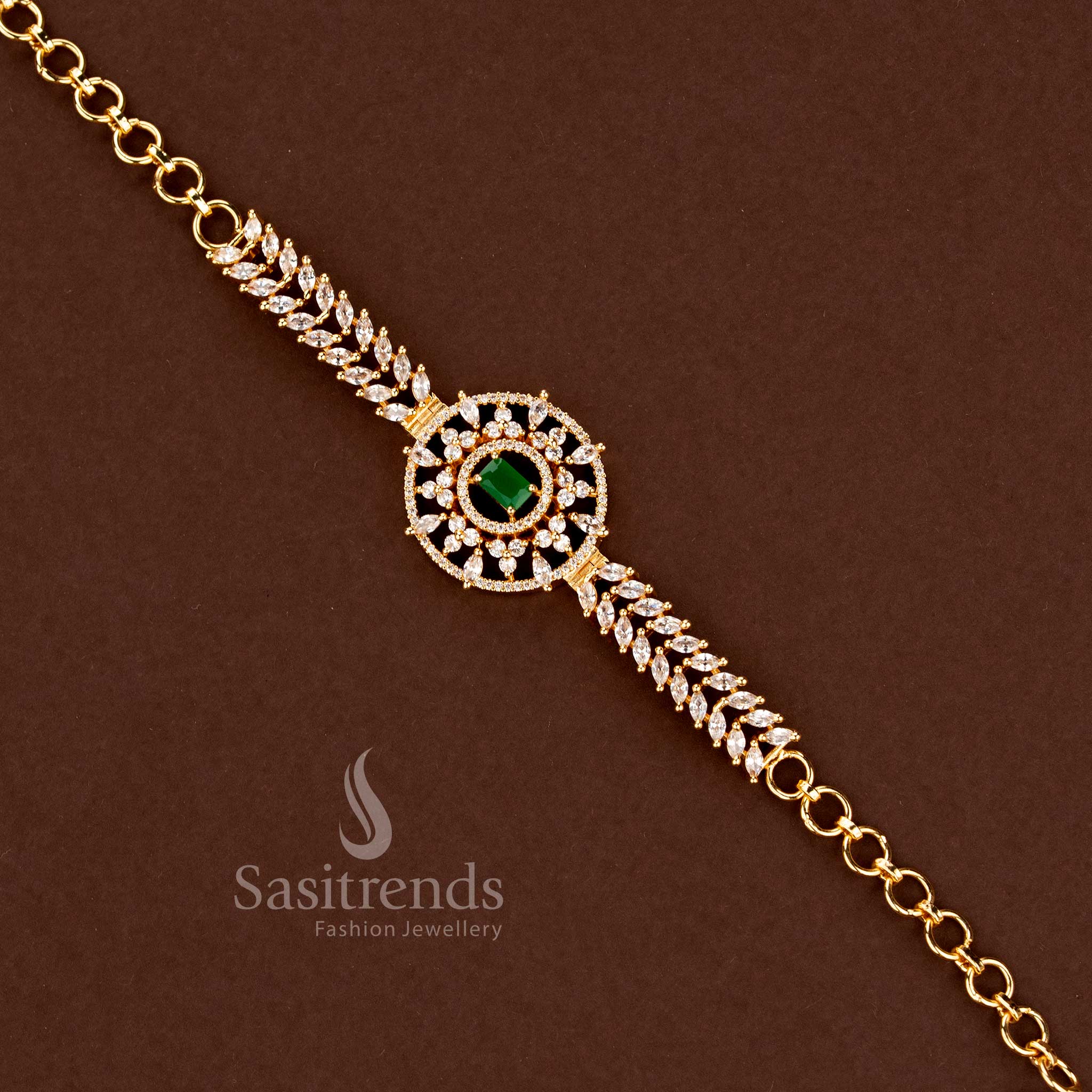 Gold Plated American Diamond Bracelet for Party and Festive Wear - Sasitrends