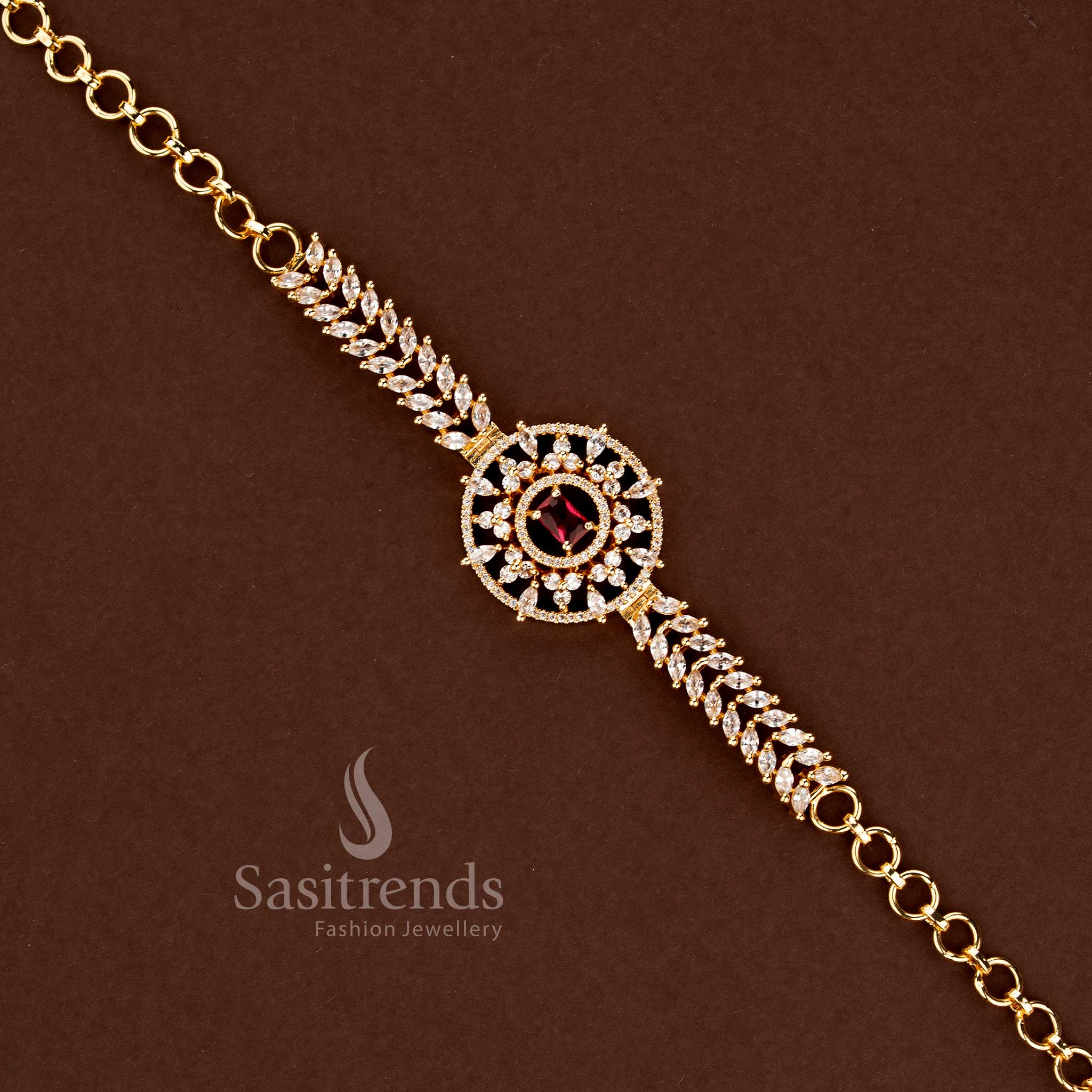 Gold Plated Round American Diamond Bracelet for Women - Sasitrends