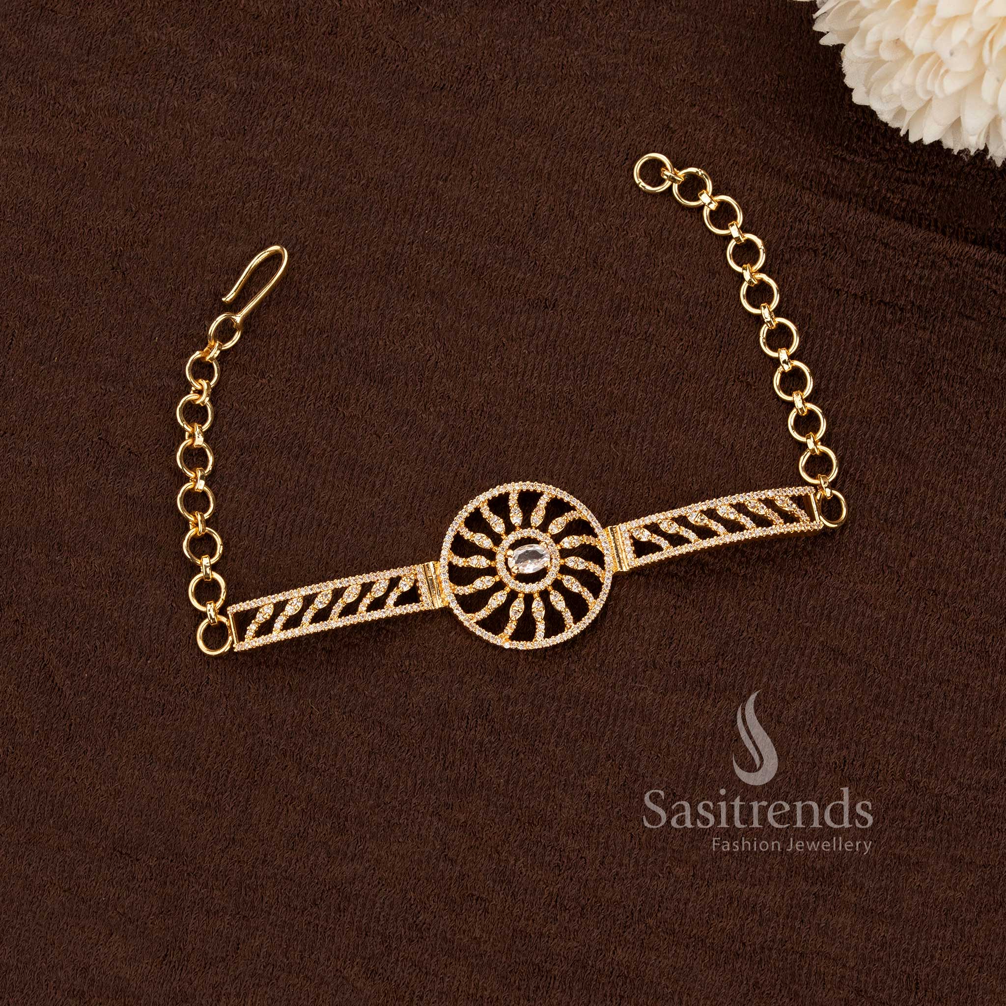 Micro Gold Plated AD Stone Filigree Bracelet for Women - Sasitrends