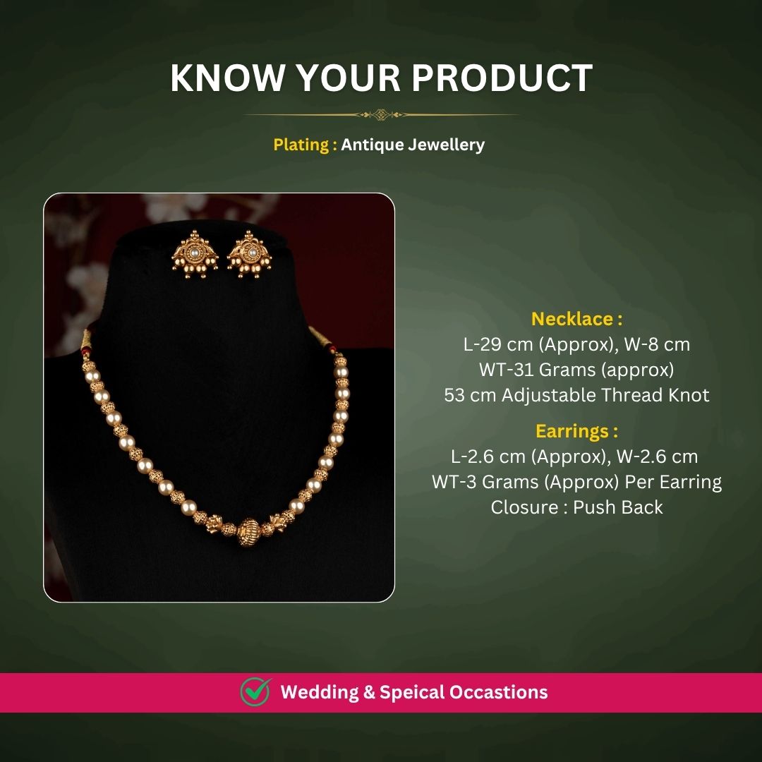 Antique gold plated necklace set measurement image - Sasitrends