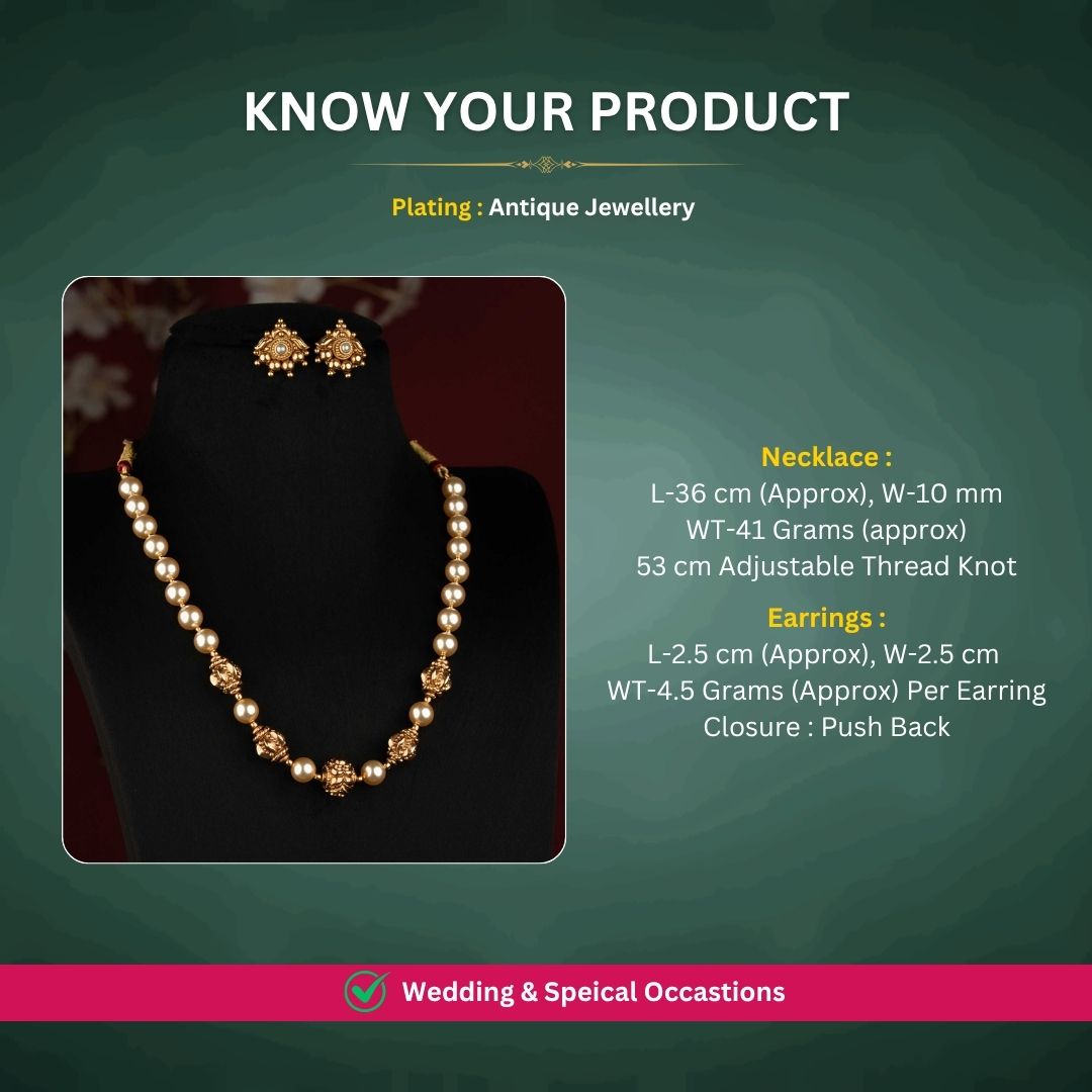 Antique gold plated necklace set measurement image - Sasitrends