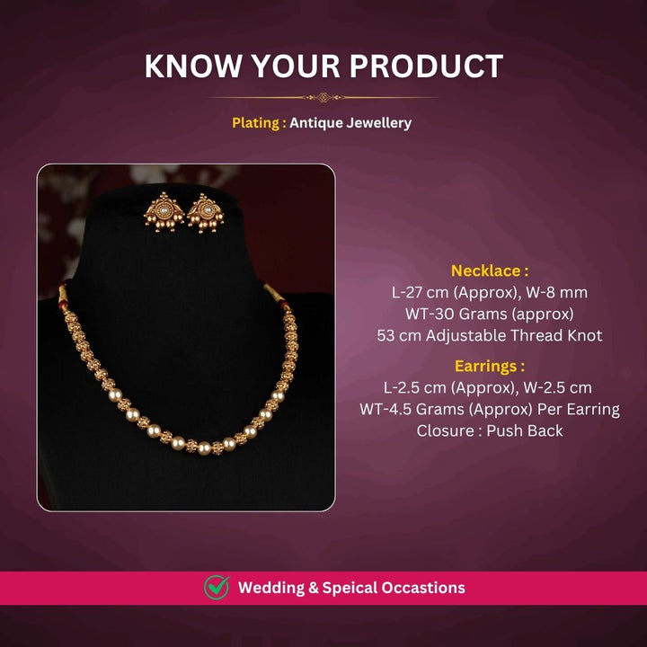 Antique gold plated necklace set measurement image - Sasitrends