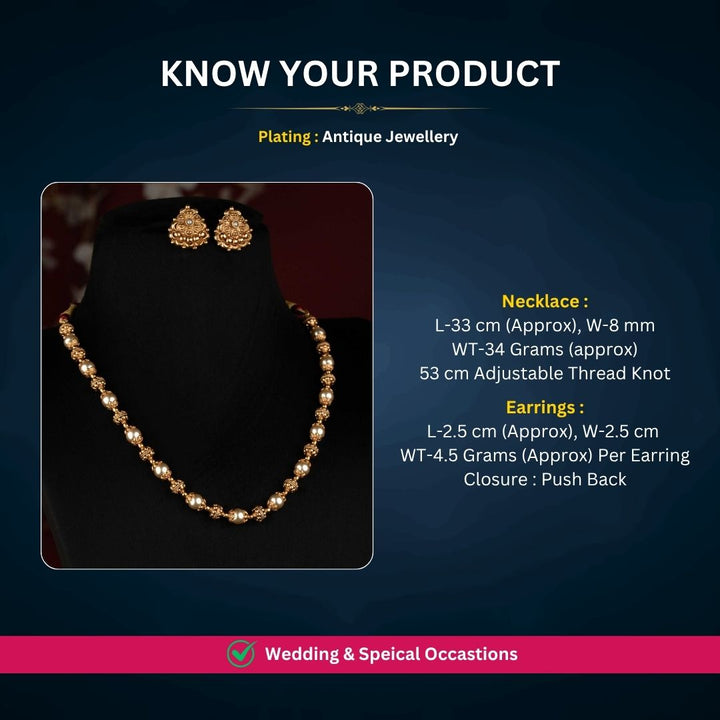 Antique gold plated necklace set measurement image - Sasitrends