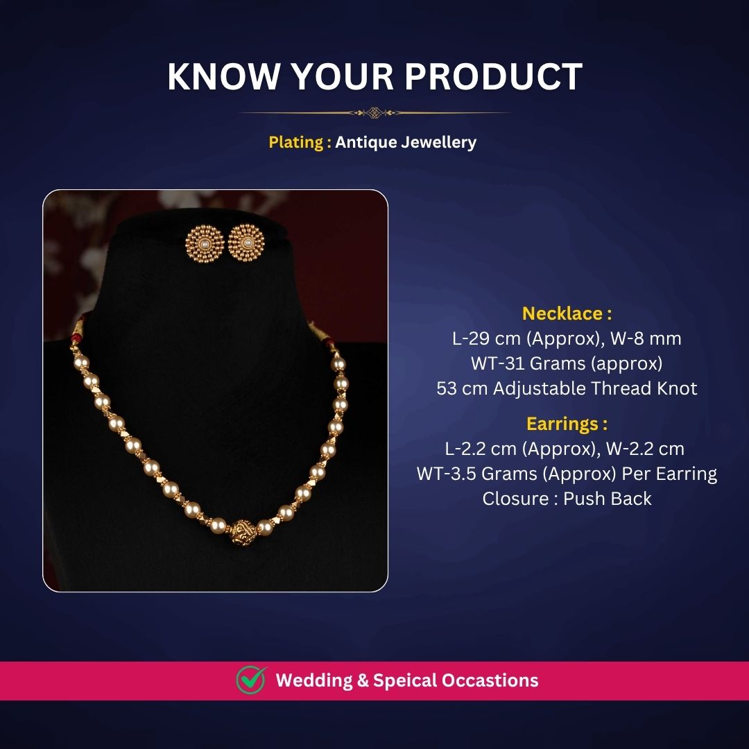 Antique gold plated necklace set measurement image - Sasitrends