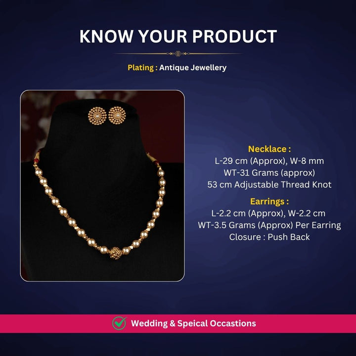 Antique gold plated necklace set measurement image - Sasitrends
