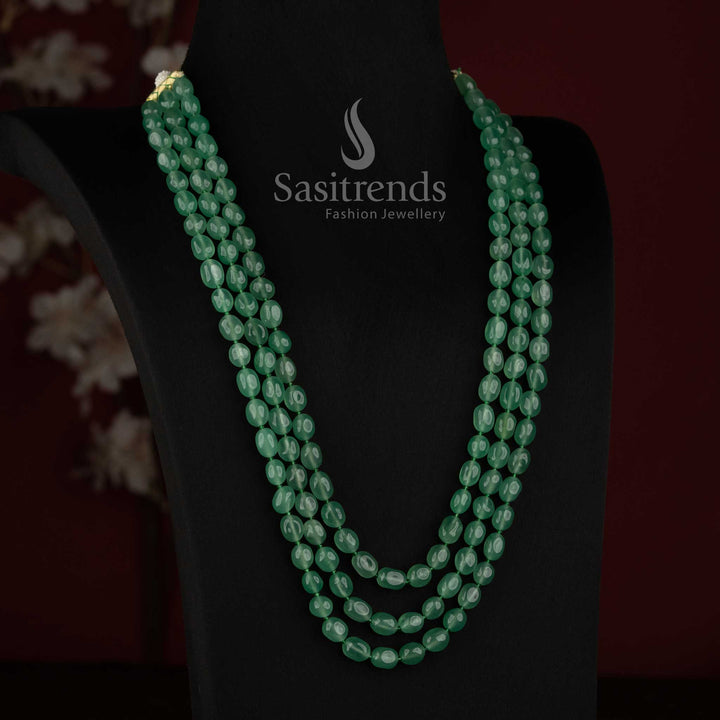 Premium Natural Jade Oval Gemstone Long Mala Necklace for Women - Sasitrends