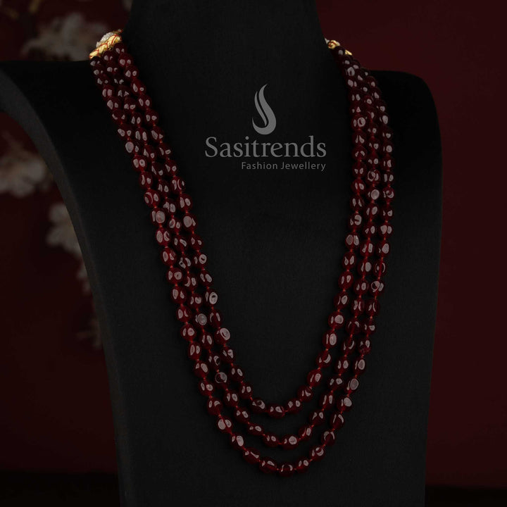Natural Jade Oval Gemstone Three-Layer Strand Long Mala Necklace - Sasitrends