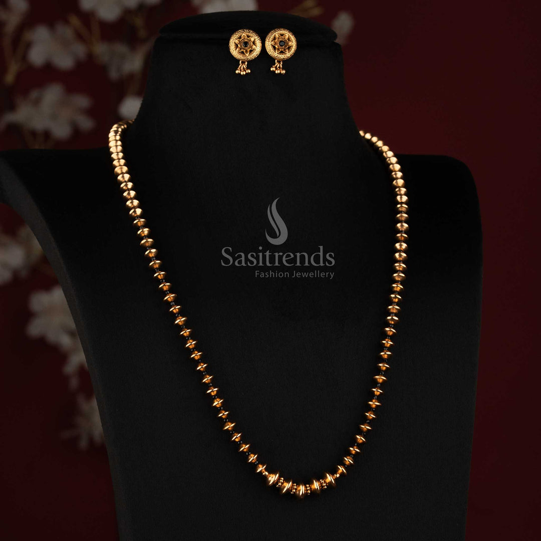 Antique Gold Plated Golden Bead Necklace Set for Wedding and Festive Wear - Sasitrends