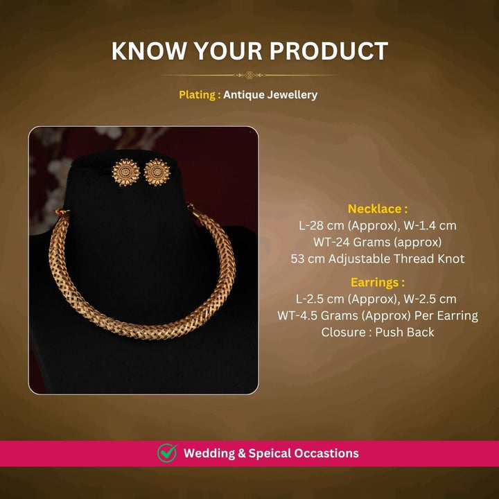 Antique gold plated necklace set measurement image - Sasitrends