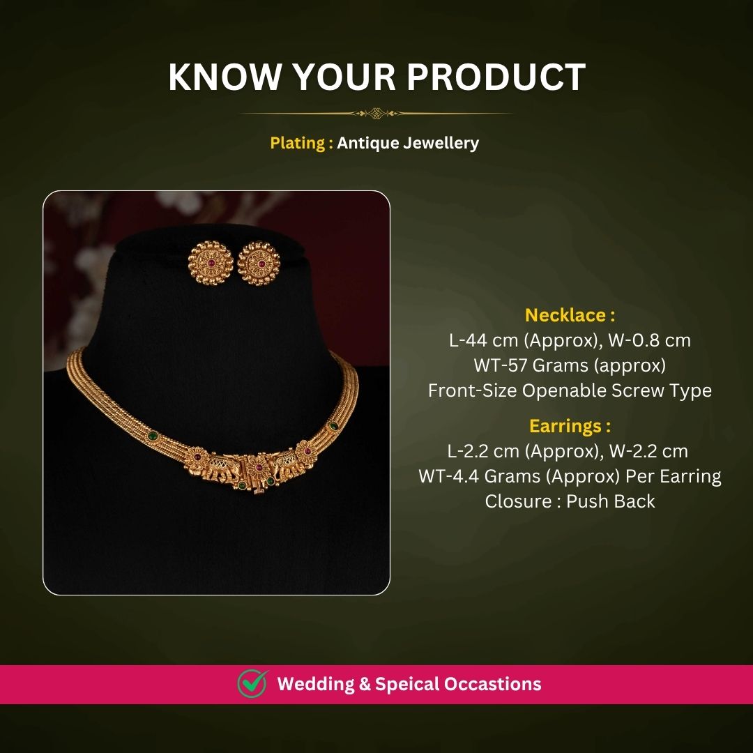 Antique gold plated necklace set measurement image - Sasitrends