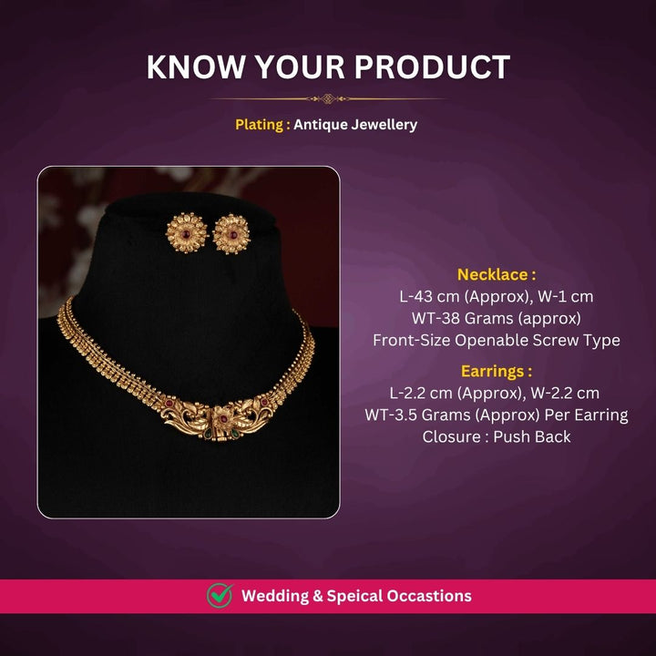 Antique gold plated necklace set measurement image - Sasitrends