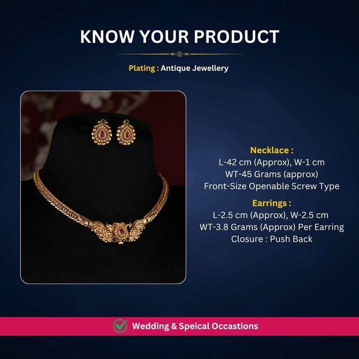 Antique gold plated necklace set 2001E measurement image - Sasitrends