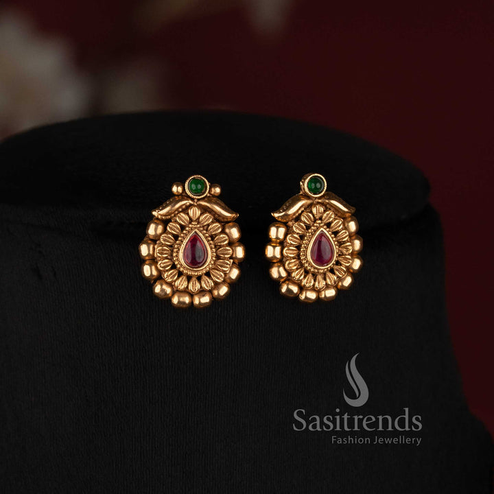 Antique Gold Plated Traditional Temple Choker Necklace Set with Matching Earrings - Sasitrends