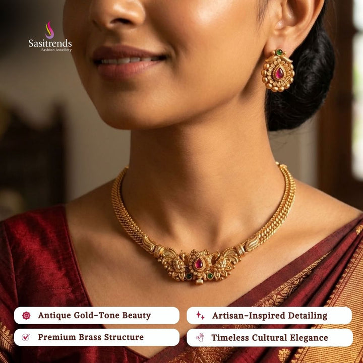 Antique gold plated coral bead necklace set - Sasitrends