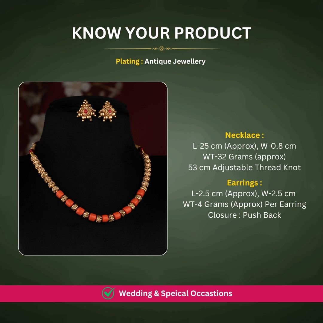 Antique gold plated necklace set measurement image - Sasitrends