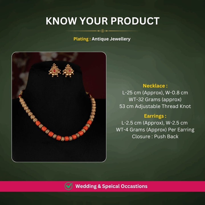 Antique gold plated necklace set measurement image - Sasitrends