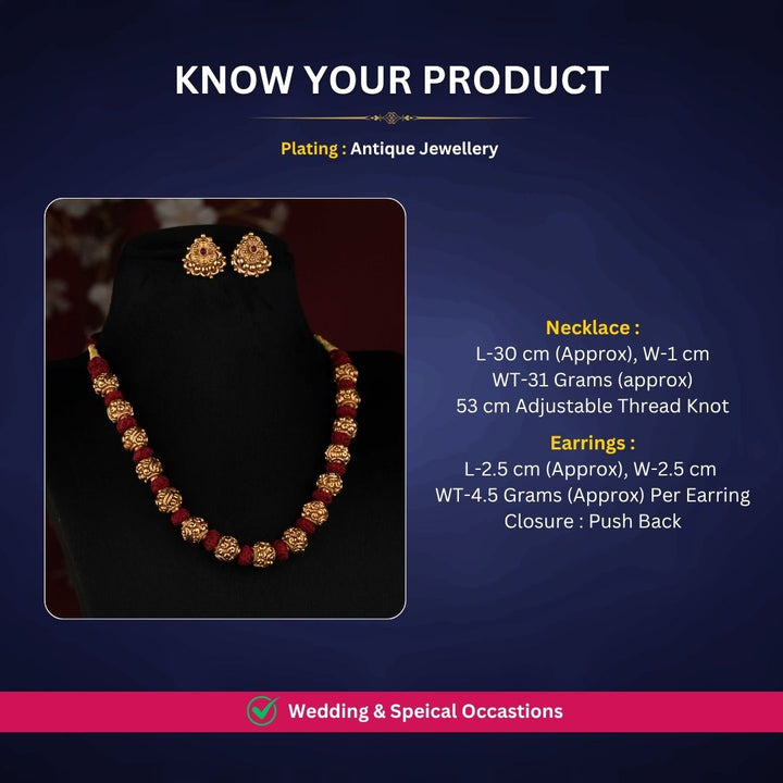 Antique gold plated necklace set measurement image - Sasitrends