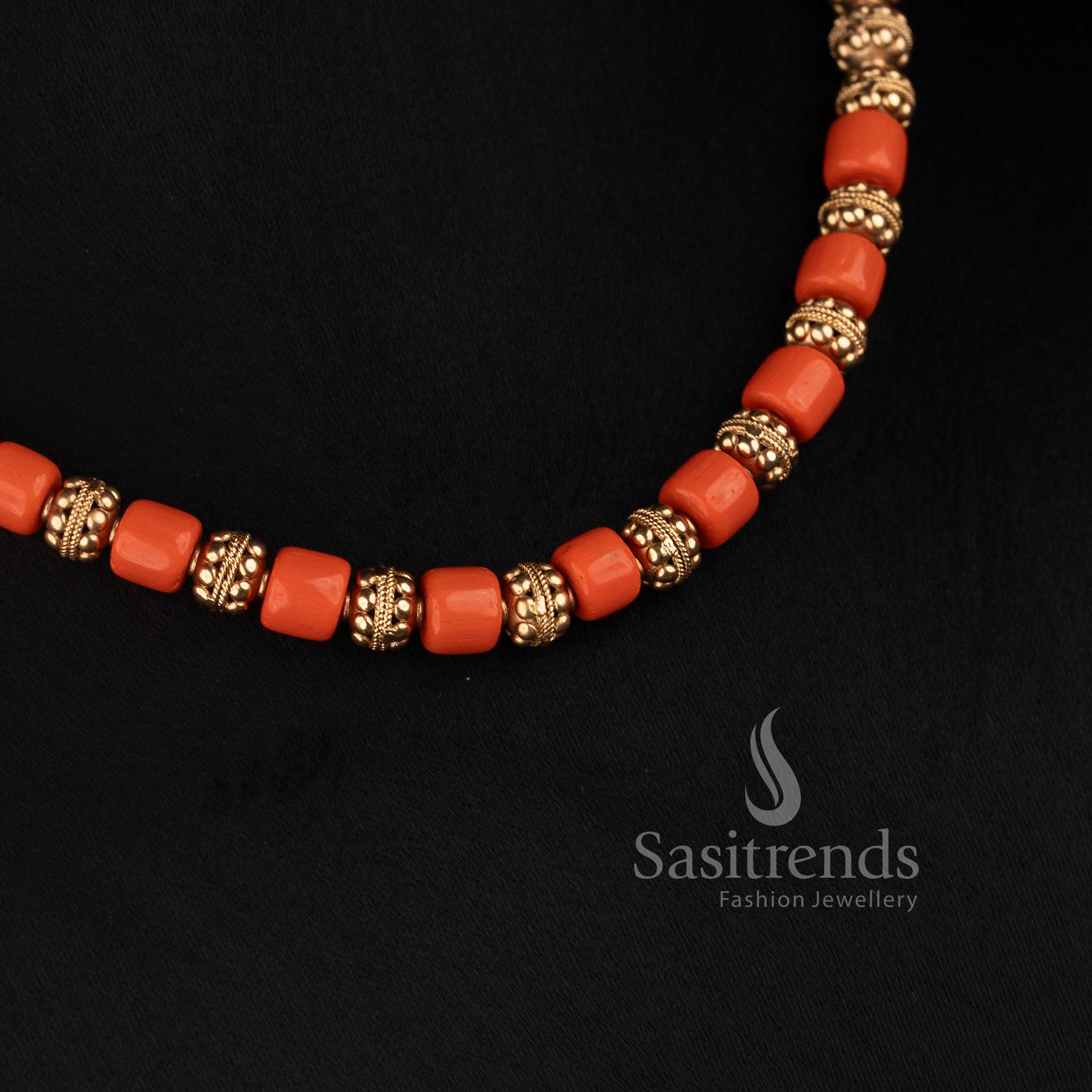 Stunning Antique Gold Plated Golden Beads Mala Floral Necklace Set - Sasitrends
