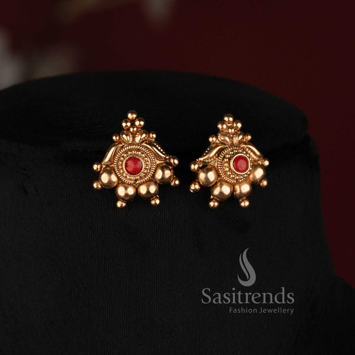 Traditional Antique Gold Golden Bead Mala Necklace with Floral Detailing - Sasitrends