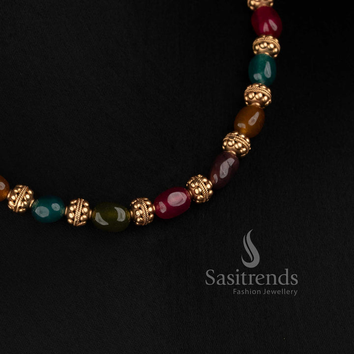 Antique Gold Plated Golden Beads Floral Necklace Set for Festive Wear - Sasitrends